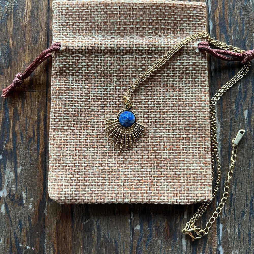 Lapis Lazuli Sun Pendant Lapis Lazuli Necklace Minimalist Crystal Necklace